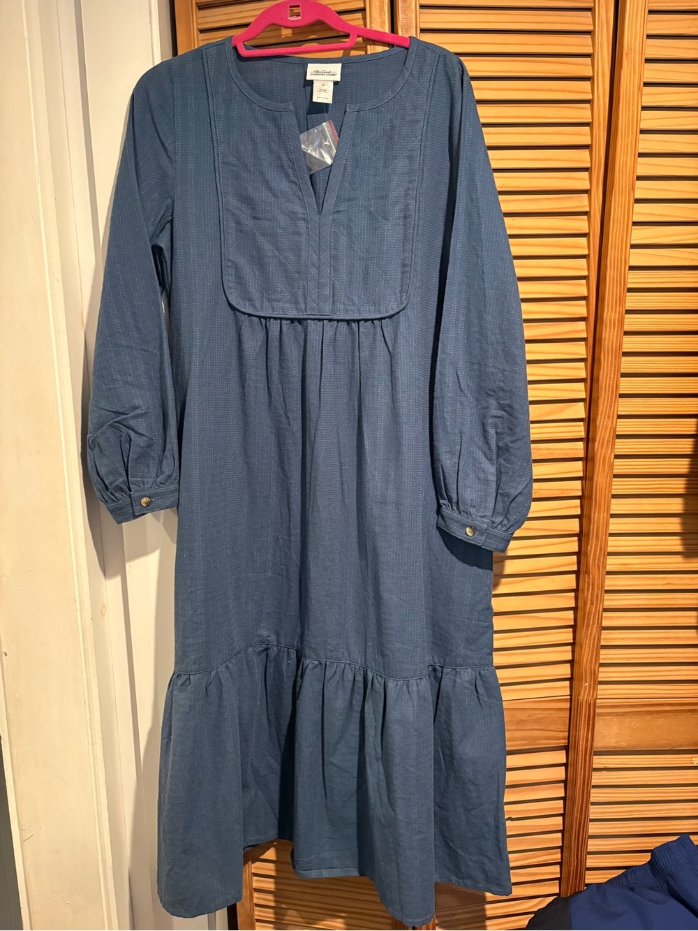Vermont country store linen cotton pintuck long sleeve midi dress modest cottage